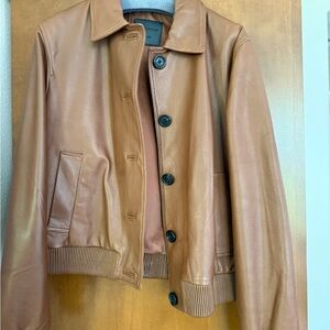 Mango Women's Tan Leather Jacket Bomber